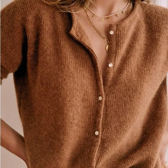 Sezane Gaspard Cardigan Camel Brown Mohair Alpaca Knit Sweater Womens XS - Picture 2 of 8
